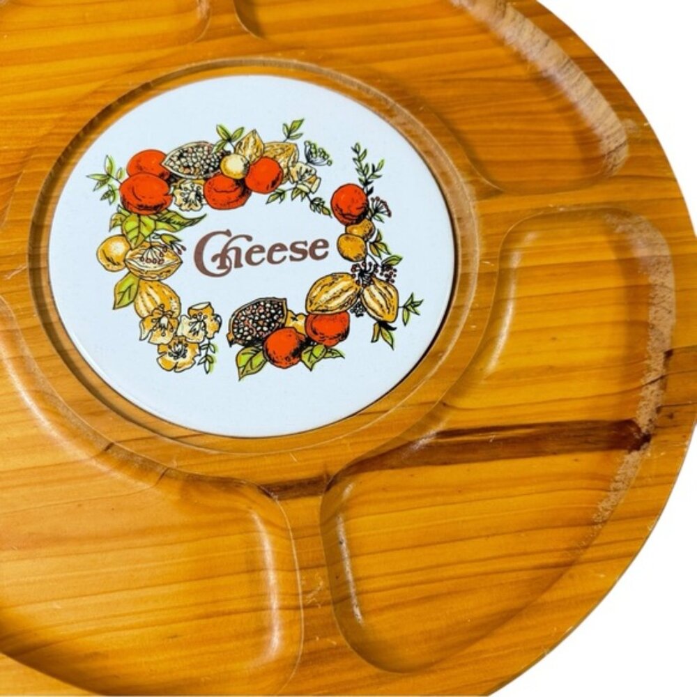 SOLD Vintage 1970s Wooden ‘Cheese’ Charcuterie Platter on Rotating Base - Picture 2 of 5